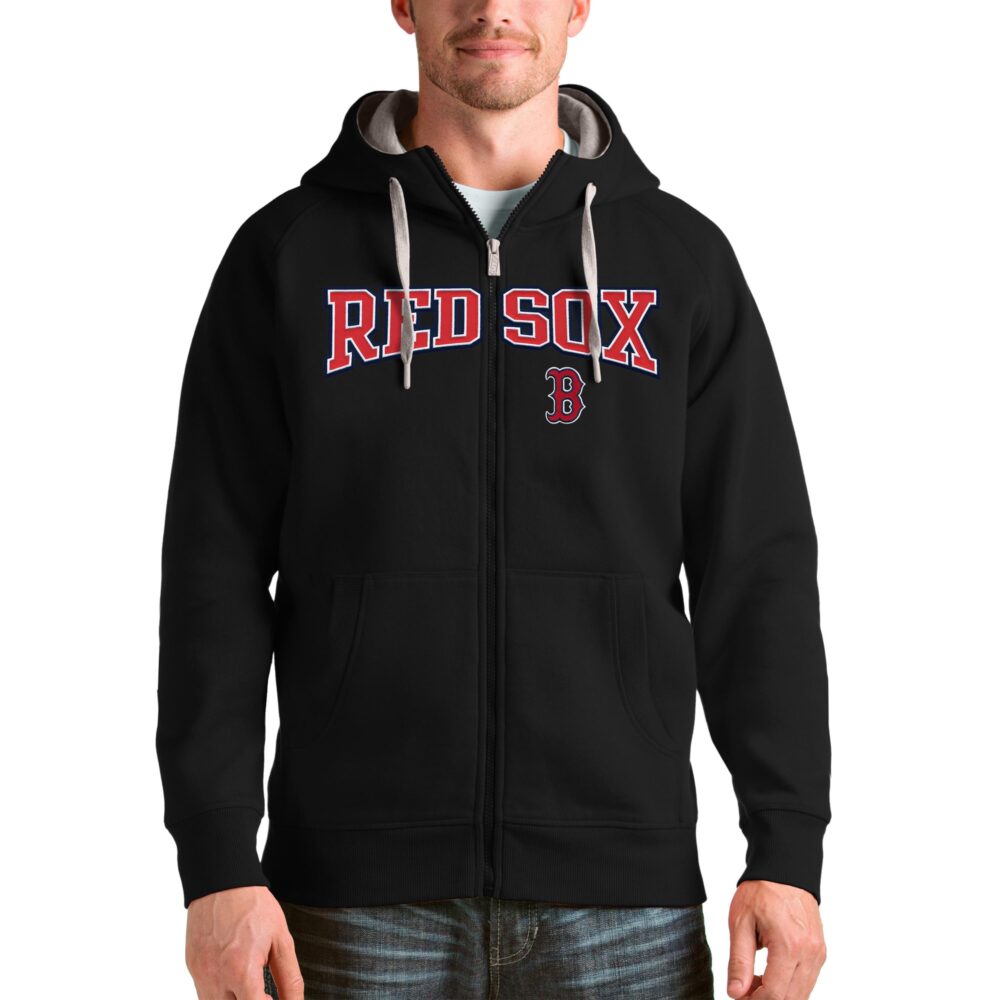 Boston Red Sox Antigua Black Team Logo Victory Full-Zip Hoodie
