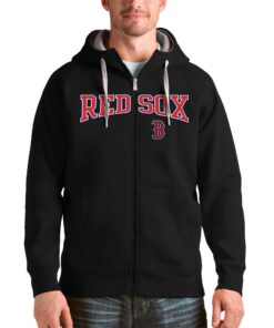 Boston Red Sox Antigua Black Team Logo Victory Full-Zip Hoodie