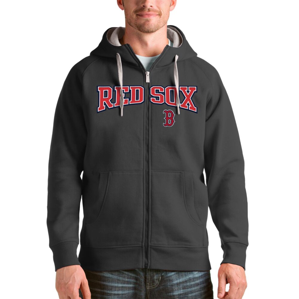 Boston Red Sox Antigua Charcoal Team Logo Victory Full-Zip Hoodie