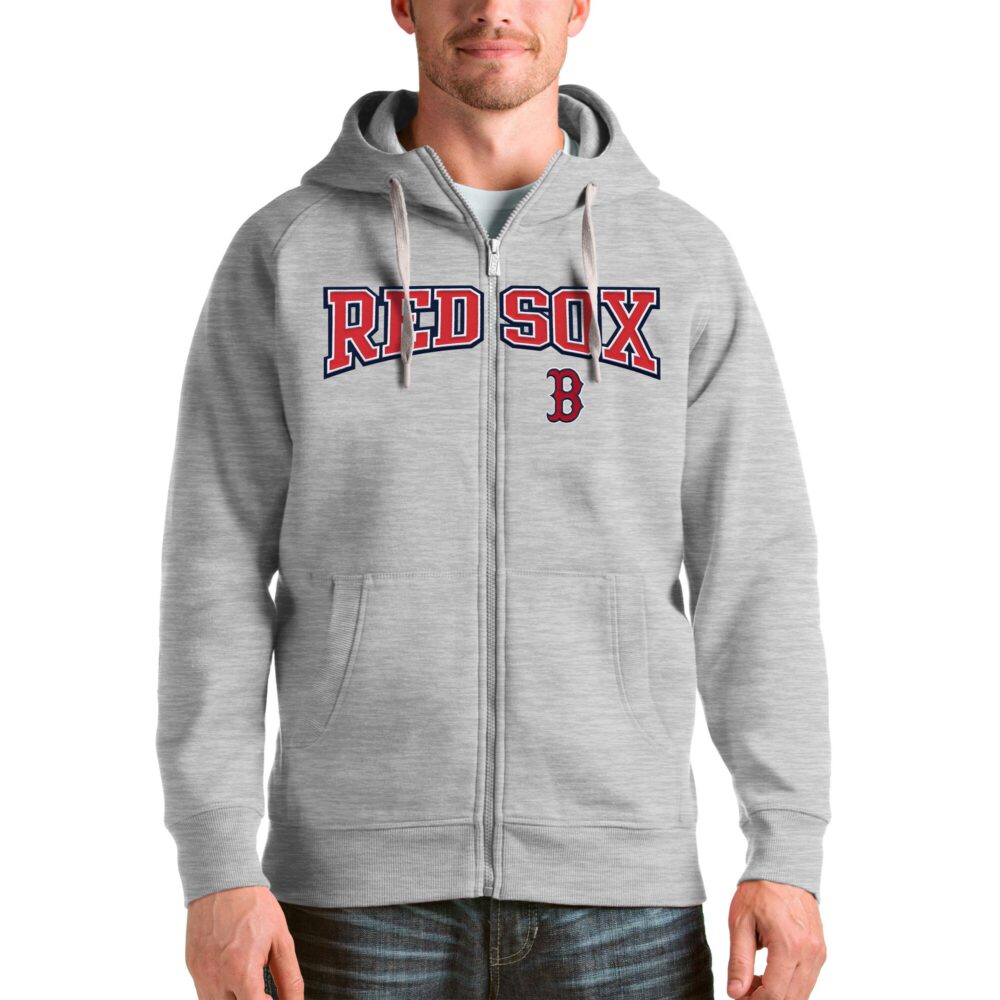 Boston Red Sox Antigua Heather Gray Team Logo Victory Full-Zip Hoodie