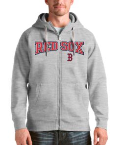 Boston Red Sox Antigua Heather Gray Team Logo Victory Full-Zip Hoodie