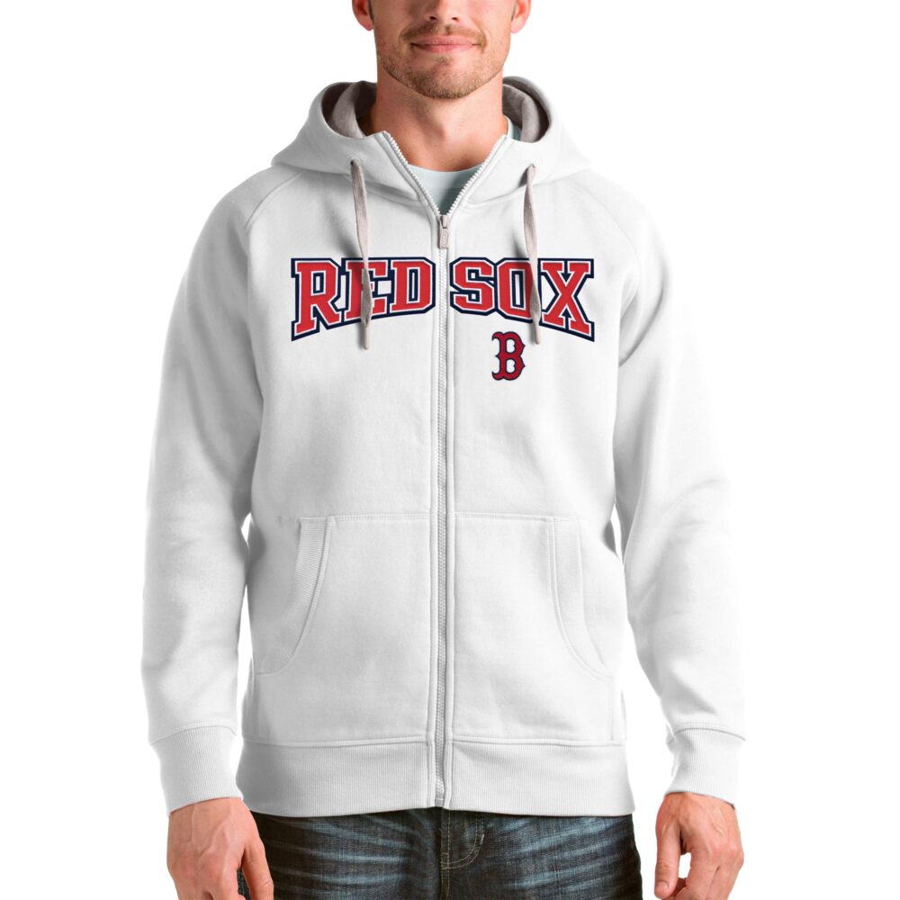 Boston Red Sox Antigua White Team Logo Victory Full-Zip Hoodie