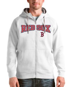 Boston Red Sox Antigua White Team Logo Victory Full-Zip Hoodie