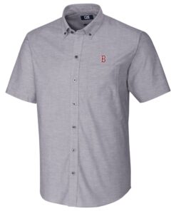 Boston Red Sox Cutter & Buck Short Sleeve Stretch Oxford Button-Down Shirt - Charcoal