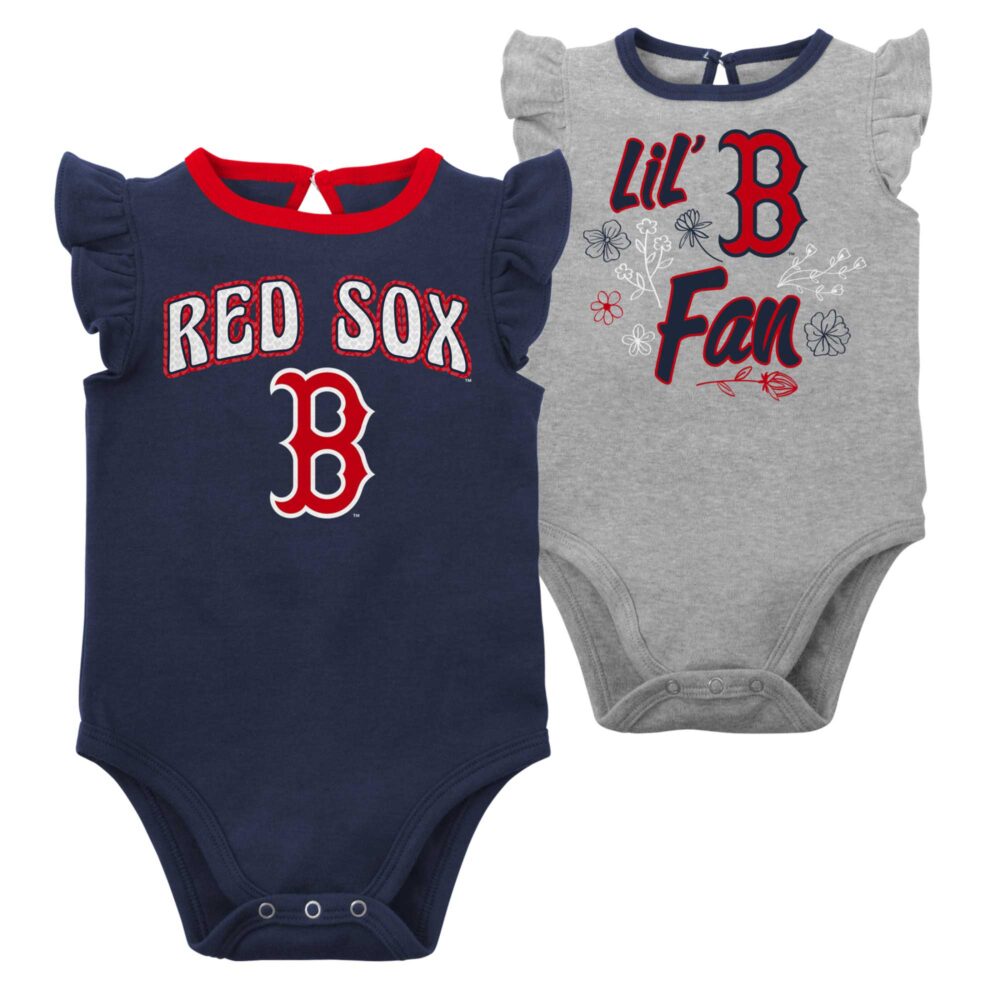 Girls Newborn & Infant Boston Red Sox Navy/Heather Gray Little Fan Two-Pack Bodysuit Set