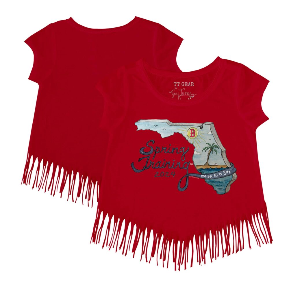Girls Toddler Boston Red Sox Tiny Turnip Red 2024 Spring Training Grapefruit League Fringe T-Shirt