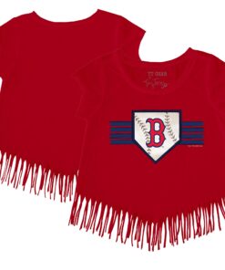 Girls Toddler Boston Red Sox Tiny Turnip Red Base Stripe Fringe T-Shirt