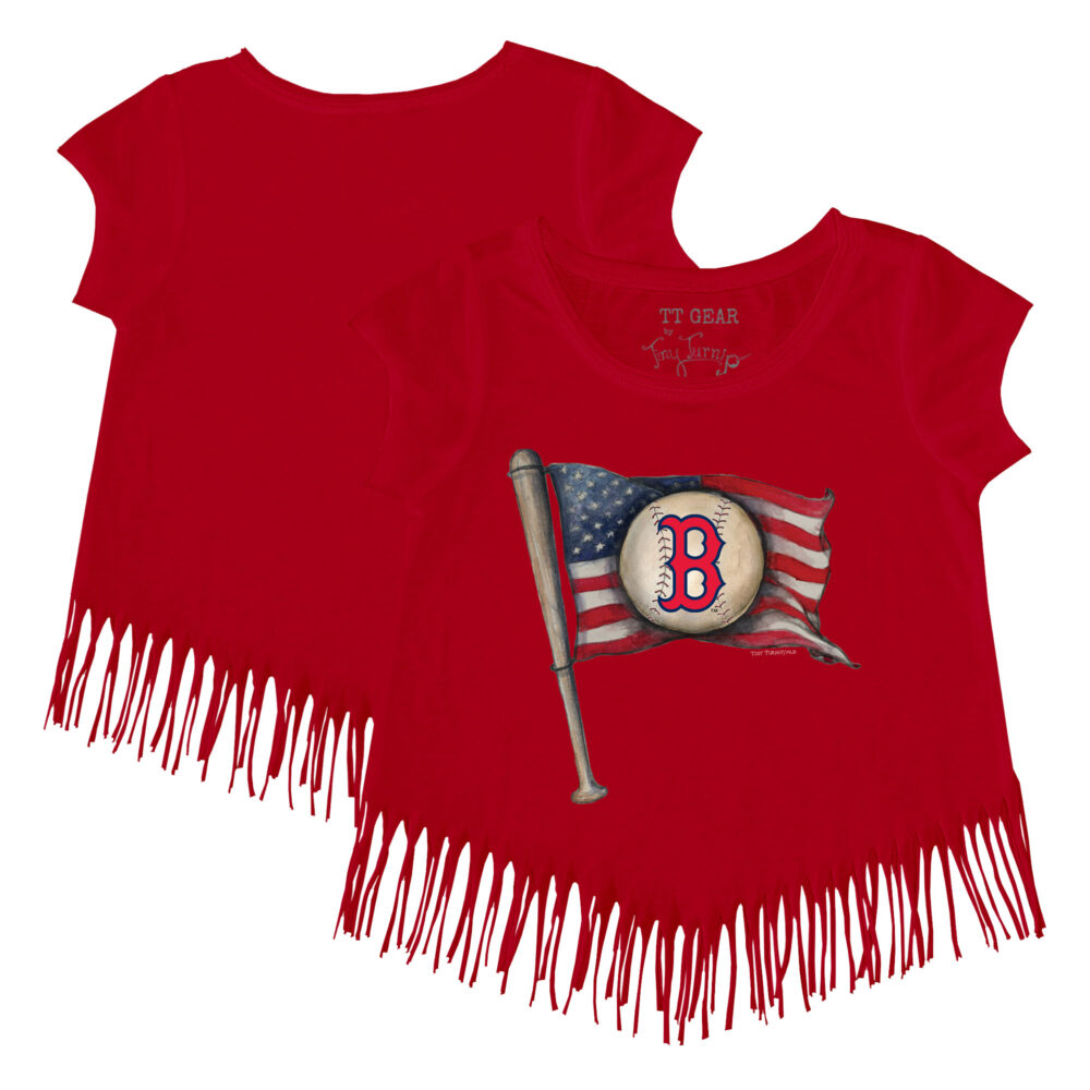 Girls Toddler Boston Red Sox Tiny Turnip Red Baseball Flag Fringe T-Shirt