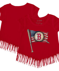 Girls Toddler Boston Red Sox Tiny Turnip Red Baseball Flag Fringe T-Shirt