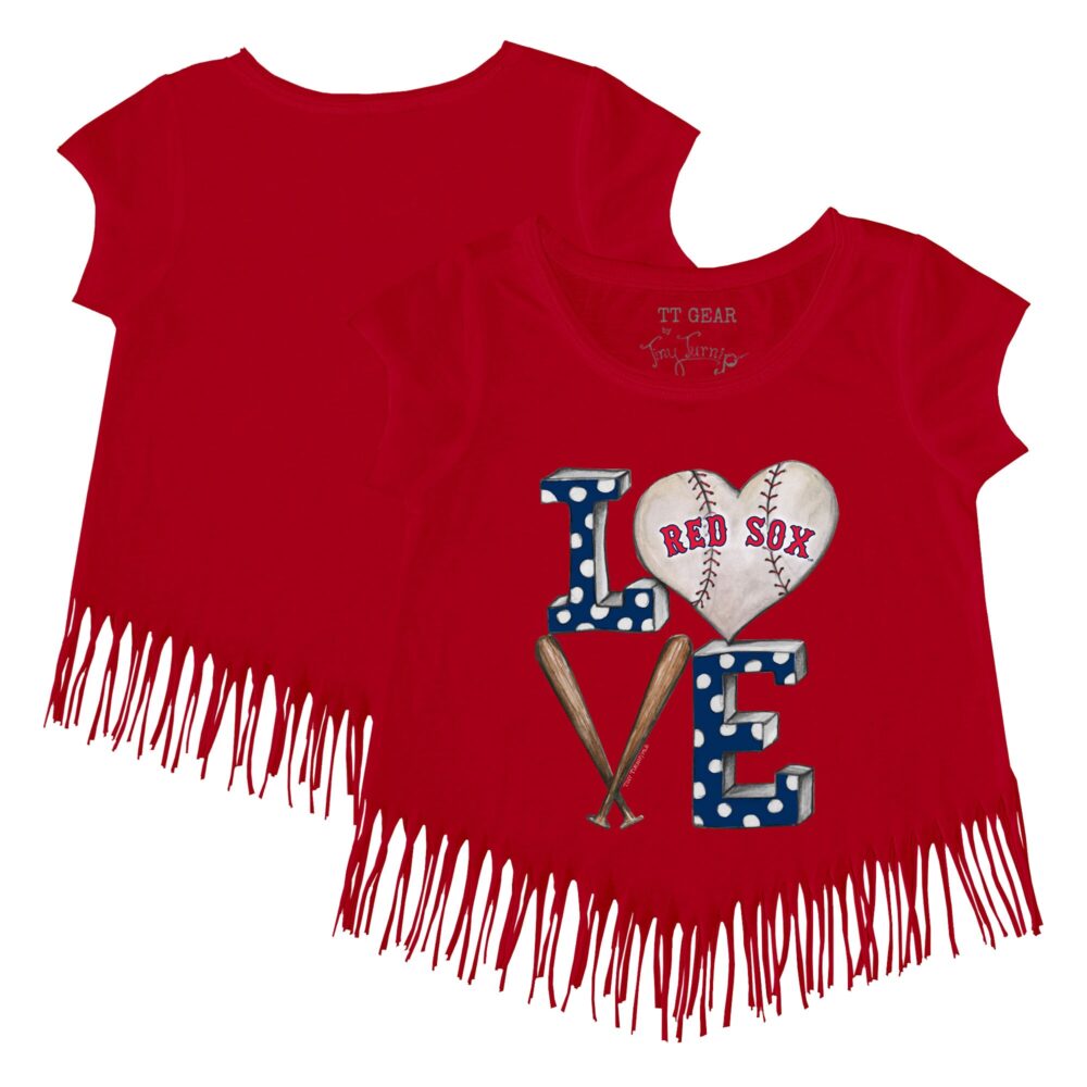 Girls Toddler Boston Red Sox Tiny Turnip Red Baseball Love Fringe T-Shirt
