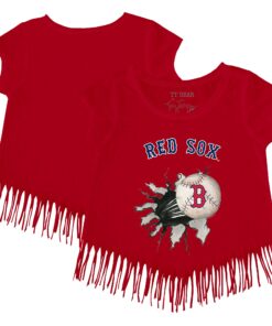 Girls Toddler Boston Red Sox Tiny Turnip Red Baseball Tear Fringe T-Shirt