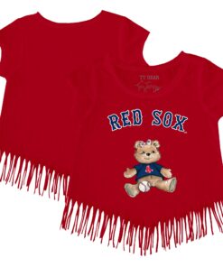Girls Toddler Boston Red Sox Tiny Turnip Red Girl Teddy Fringe T-Shirt