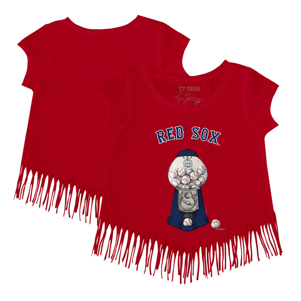 Girls Toddler Boston Red Sox Tiny Turnip Red Gumball Fringe T-Shirt