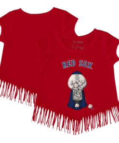 Girls Toddler Boston Red Sox Tiny Turnip Red Gumball Fringe T-Shirt