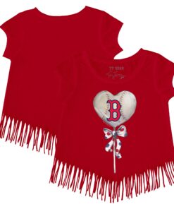 Girls Toddler Boston Red Sox Tiny Turnip Red Heart Lolly Fringe T-Shirt