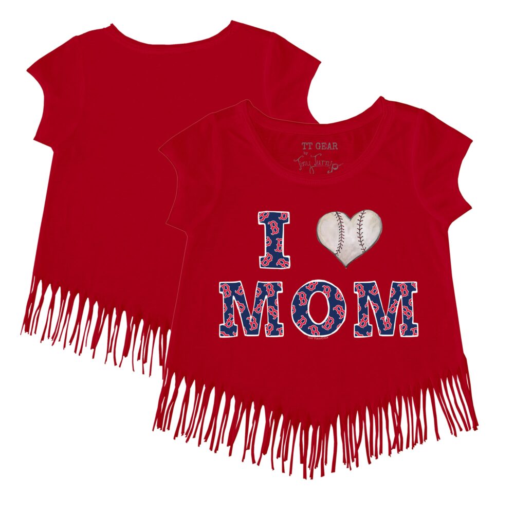 Girls Toddler Boston Red Sox Tiny Turnip Red I Love Mom Fringe T-Shirt