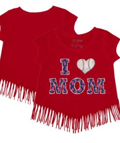 Girls Toddler Boston Red Sox Tiny Turnip Red I Love Mom Fringe T-Shirt