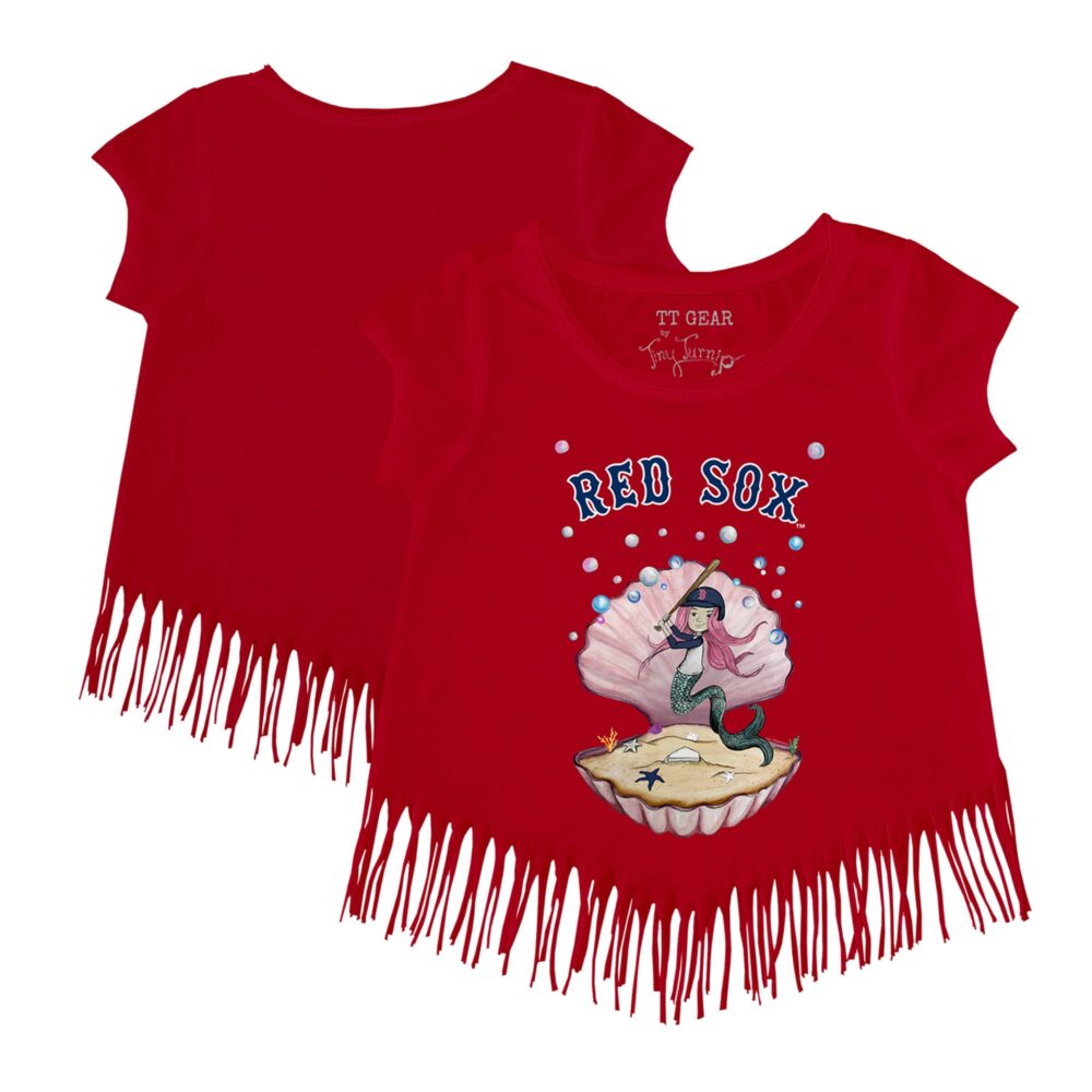 Girls Toddler Boston Red Sox Tiny Turnip Red Mermaid Fringe T-Shirt