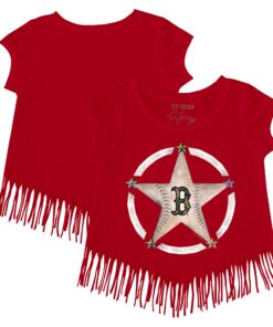 Girls Toddler Boston Red Sox Tiny Turnip Red Military Star Fringe T-Shirt
