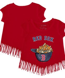 Girls Toddler Boston Red Sox Tiny Turnip Red Nacho Helmet Fringe T-Shirt