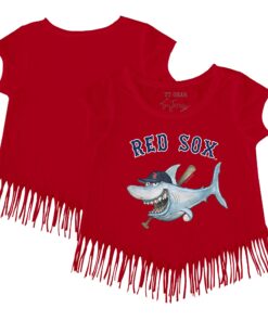 Girls Toddler Boston Red Sox Tiny Turnip Red Shark Fringe T-Shirt
