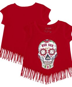 Girls Toddler Boston Red Sox Tiny Turnip Red Sugar Skull Fringe T-Shirt