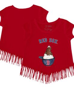 Girls Toddler Boston Red Sox Tiny Turnip Red Sundae Helmet Fringe T-Shirt