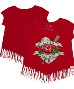 Girls Toddler Boston Red Sox Tiny Turnip Red Tattoo Rose Fringe T-Shirt