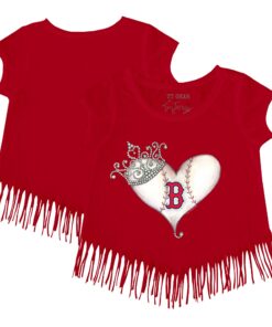 Girls Toddler Boston Red Sox Tiny Turnip Red Tiara Heart Fringe T-Shirt
