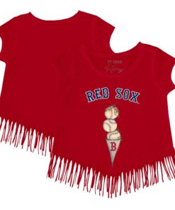 Girls Toddler Boston Red Sox Tiny Turnip Red Triple Scoop Fringe T-Shirt