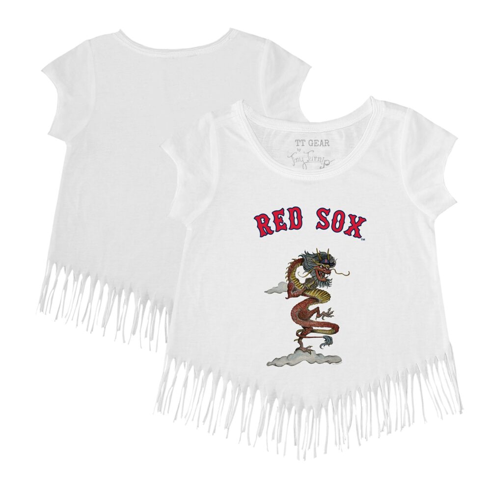 Girls Toddler Boston Red Sox Tiny Turnip White 2024 Year of the Dragon Fringe T-Shirt