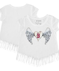 Girls Toddler Boston Red Sox Tiny Turnip White Angel Wings Fringe T-Shirt