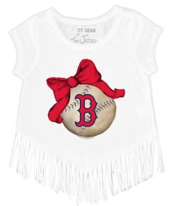 Girls Toddler Boston Red Sox Tiny Turnip White Baseball Bow Fringe T-Shirt