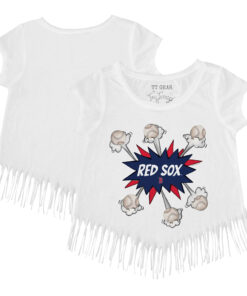 Girls Toddler Boston Red Sox Tiny Turnip White Baseball Pow Fringe T-Shirt