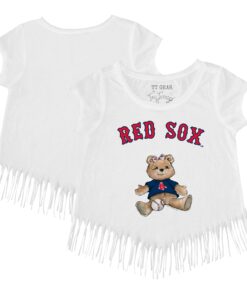 Girls Toddler Boston Red Sox Tiny Turnip White Girl Teddy Fringe T-Shirt