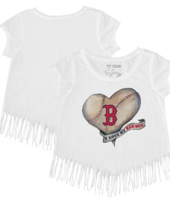 Girls Toddler Boston Red Sox Tiny Turnip White Heart Banner Fringe T-Shirt