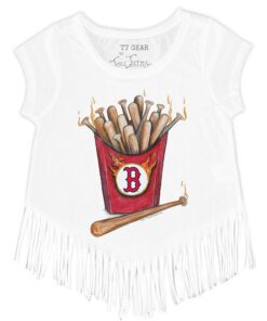 Girls Toddler Boston Red Sox Tiny Turnip White Hot Bats Fringe T-Shirt