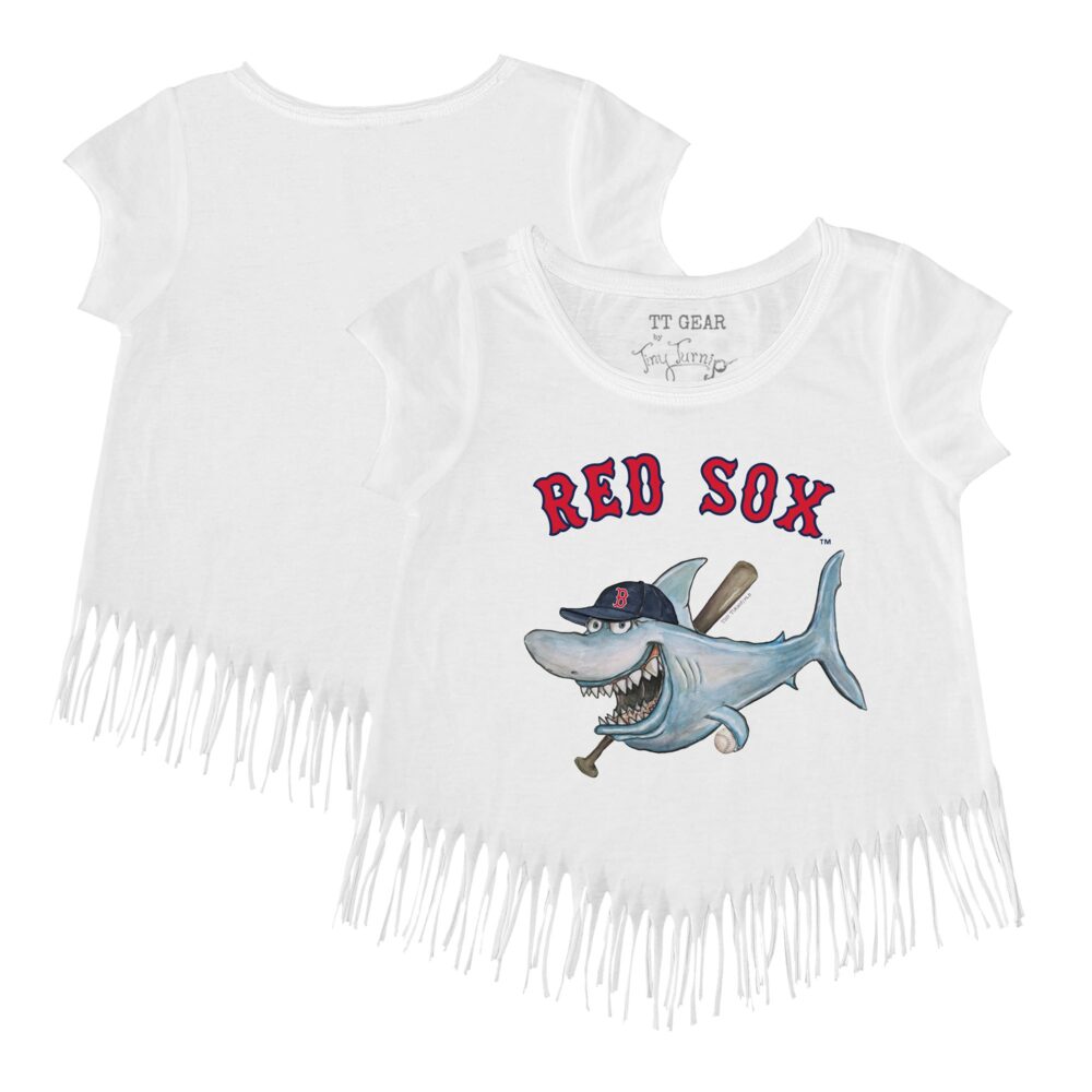 Girls Toddler Boston Red Sox Tiny Turnip White Shark Fringe T-Shirt