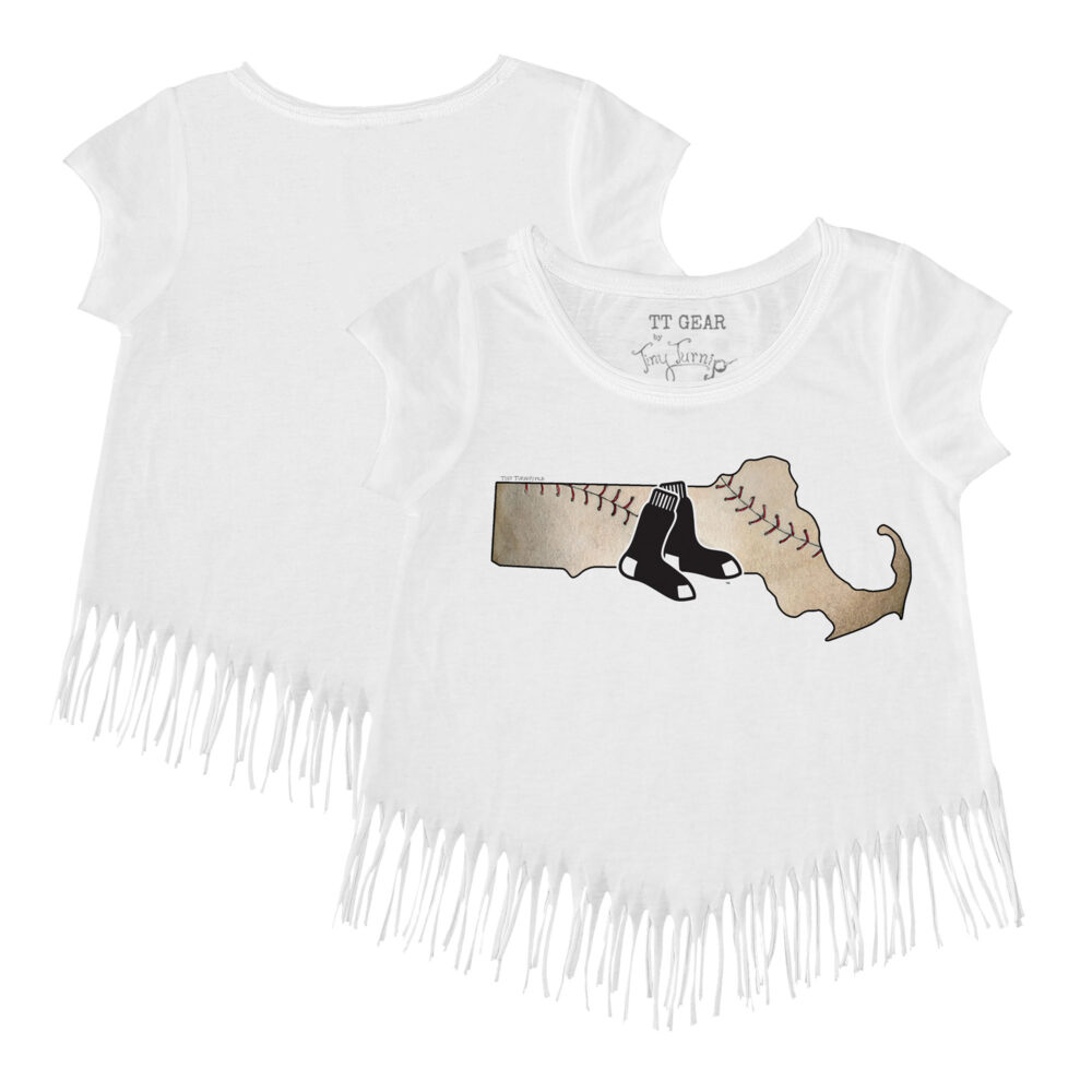 Girls Toddler Boston Red Sox Tiny Turnip White State Outline Fringe T-Shirt