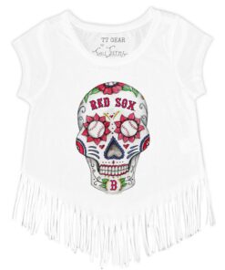 Girls Toddler Boston Red Sox Tiny Turnip White Sugar Skull Fringe T-Shirt