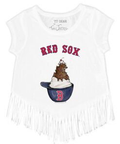 Girls Toddler Boston Red Sox Tiny Turnip White Sundae Helmet Fringe T-Shirt