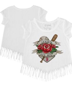 Girls Toddler Boston Red Sox Tiny Turnip White Tattoo Rose Fringe T-Shirt