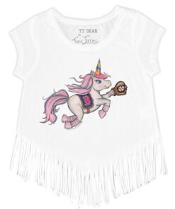 Girls Toddler Boston Red Sox Tiny Turnip White Unicorn Fringe T-Shirt