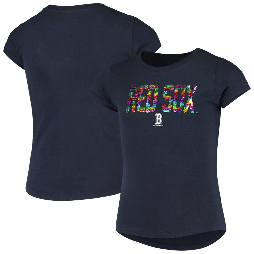 Girls Youth Boston Red Sox New Era Navy Flip Sequin T-Shirt