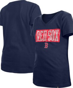 Girls Youth Boston Red Sox New Era Navy Flip Sequin Team V-Neck T-Shirt