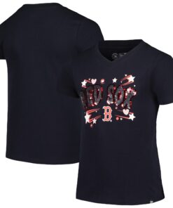 Girls Youth Boston Red Sox New Era Navy Sequin V-Neck T-Shirt