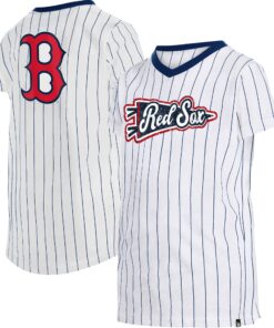 Girls Youth Boston Red Sox New Era White Pinstripe V-Neck T-Shirt