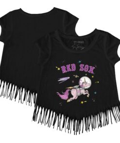 Girls Youth Boston Red Sox Tiny Turnip Black Space Unicorn Fringe T-Shirt