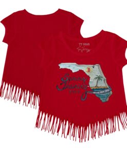 Girls Youth Boston Red Sox Tiny Turnip Red 2024 Spring Training Grapefruit League Fringe T-Shirt