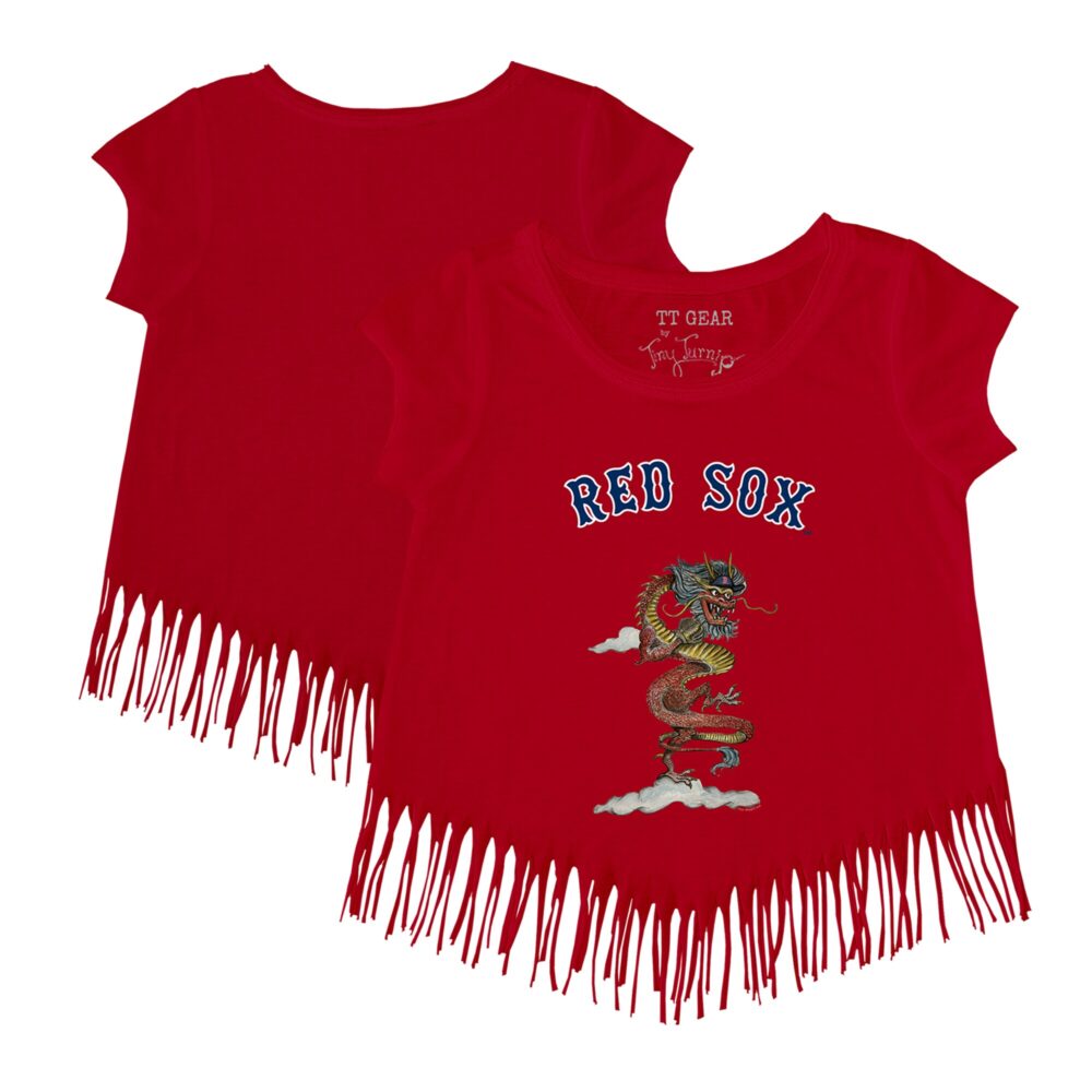 Girls Youth Boston Red Sox Tiny Turnip Red 2024 Year of the Dragon Fringe T-Shirt